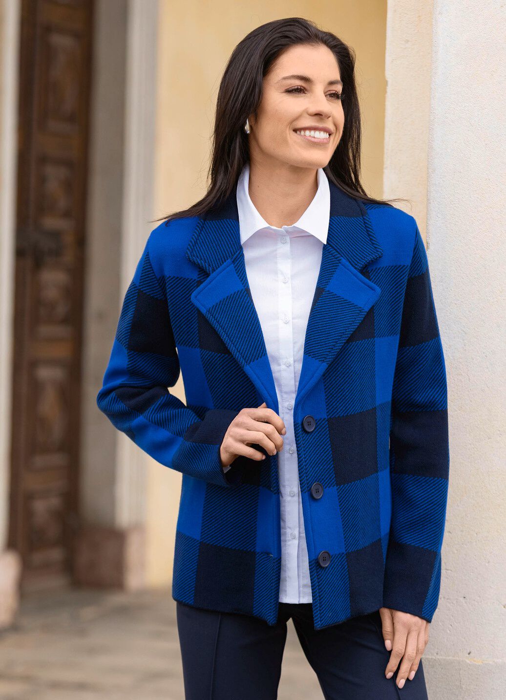 Strickblazer in grafischem Jacquardmuster