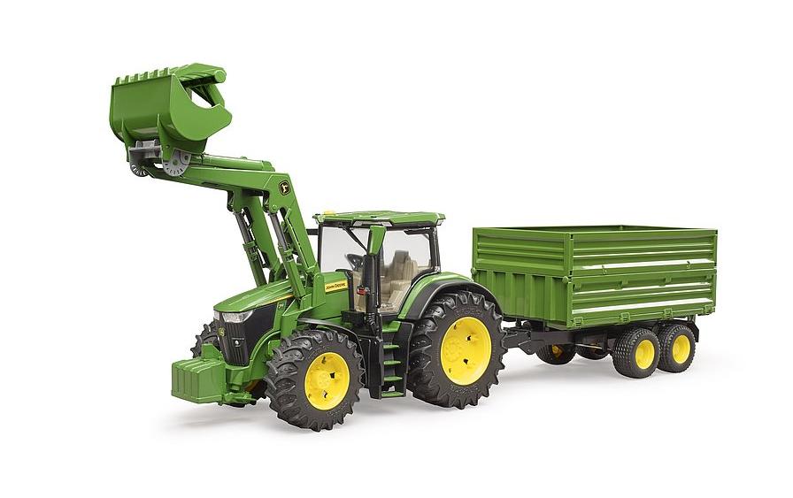 Landwirtschaftsfahrzeug John Deere 7R 350Mit Frontlader und Tandemachs-Transportanhänger