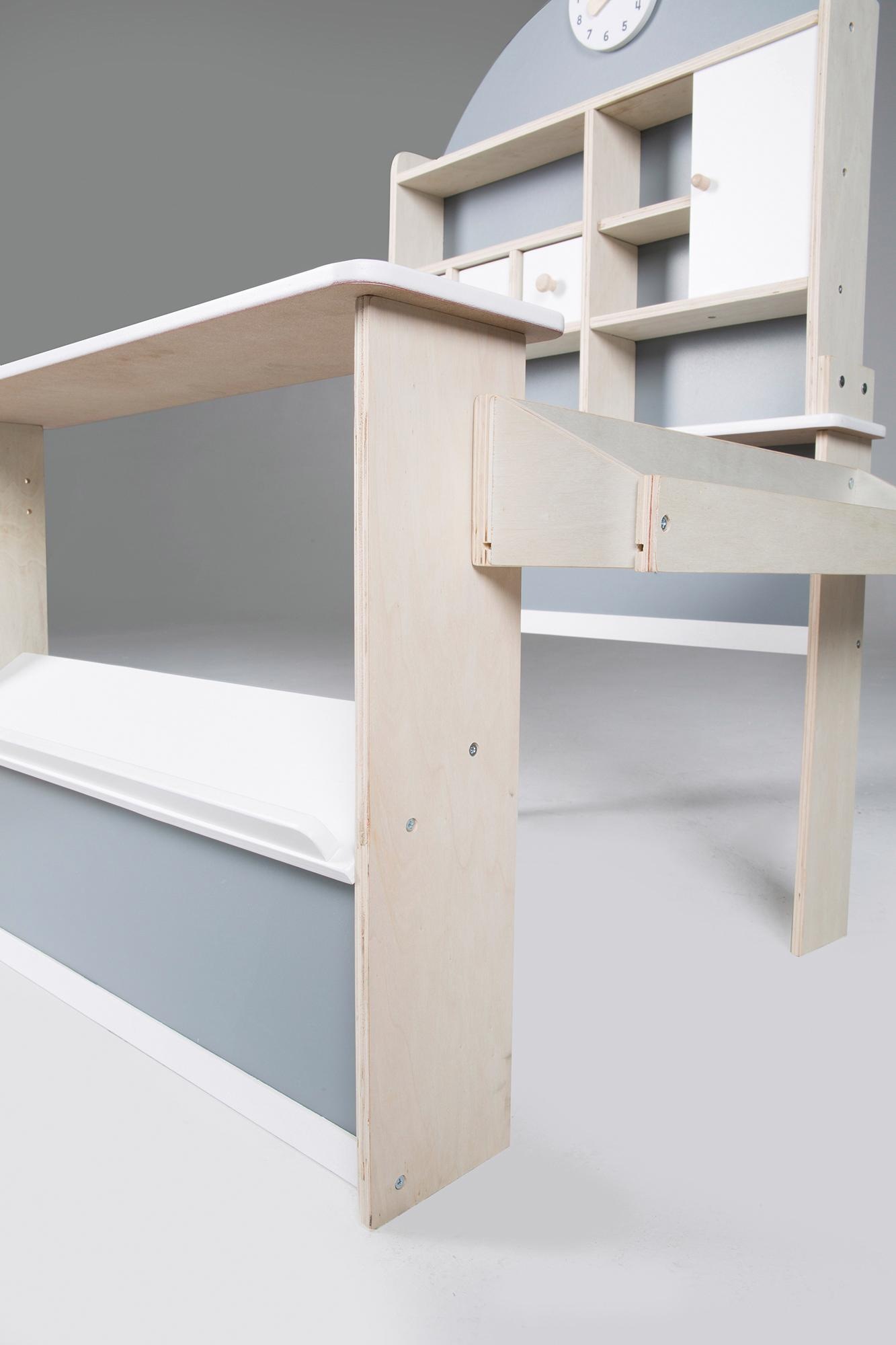 roba® Kaufladen »Verkaufsstand, weiss/grau/naur« mit Uhr