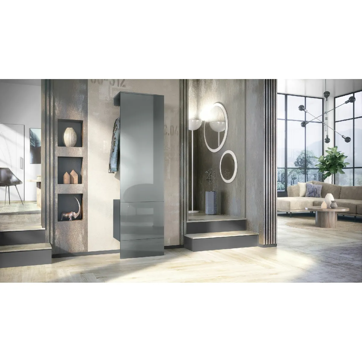 MPC Vestiaire - Gris et gris laqué - 52 x 193 x 35 cm
