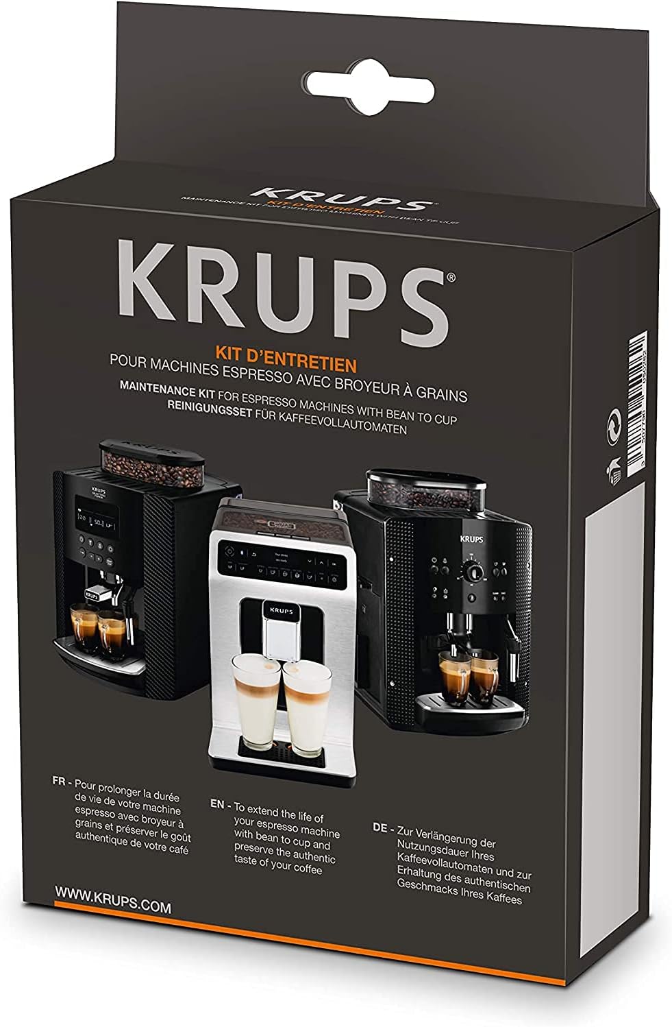 Krups Machine à café broyeur grain, 2 expresso simultanés, Nettoyage automatique, Buse vapeur Cappuccino, Essential blanche EA810570