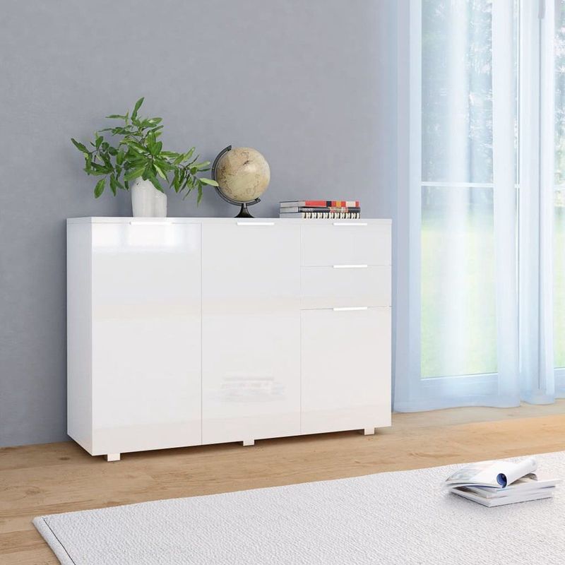 vidaXL - Dressoir - Hoogglans Wit - Bewerkt Hout - 2 Lades 3 Deuren
