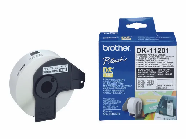 Brother DK-11201 label sort på hvid 29x90 mm - med 400 adresseetiketter