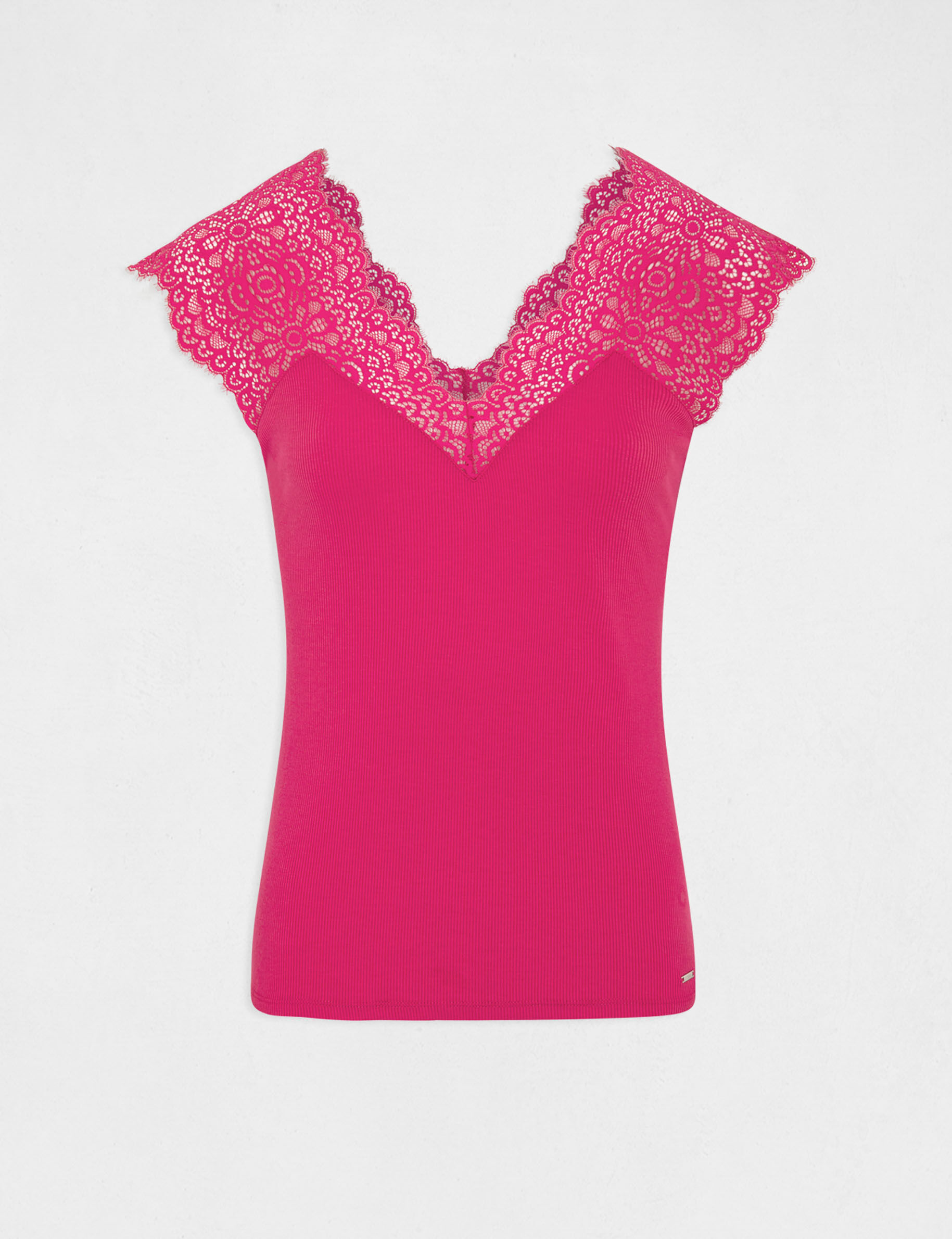 Débardeur bretelles larges en dentelle rose fonce femme - rose_fonce