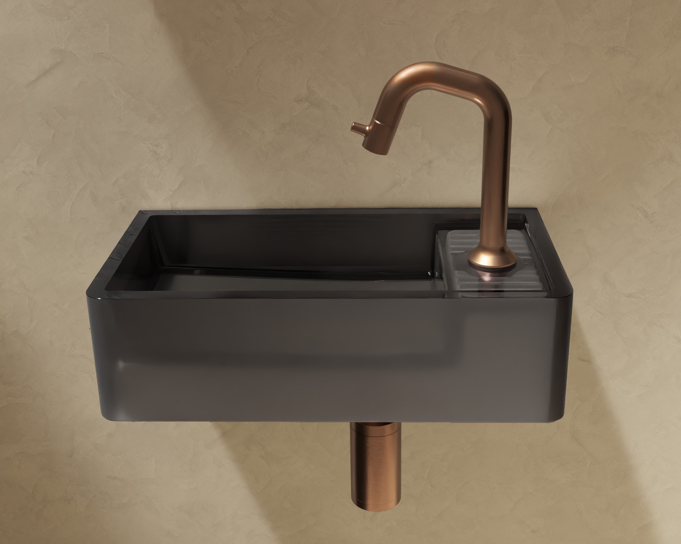 Riho Frosted fontein solid surface met kraangat rechts frosted smoke