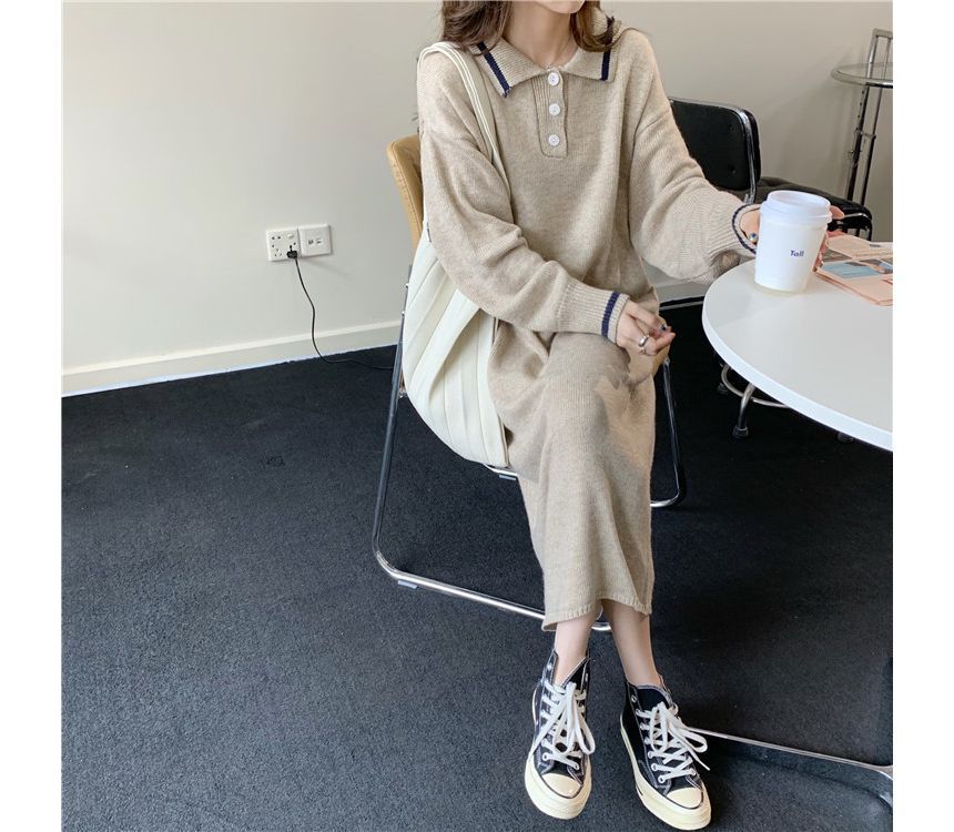ISSOL - Midi-polojurk met lange mouwen en contrasterende afwerking