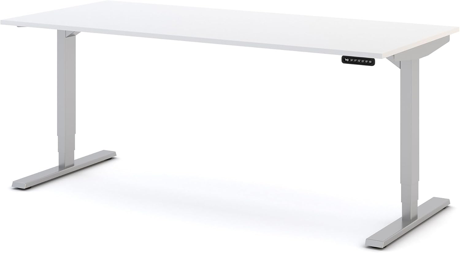 ASSMANN Elektrisch höhenverstellbarer Schreibtisch Y-Line 180x80cm Weiß Silber, TÜV-Zertifiziert, Memoryfunktion, Kollisionsschutz, 5 Jahre Herstellergarantie einfache Montage für Büro und Homeoffice