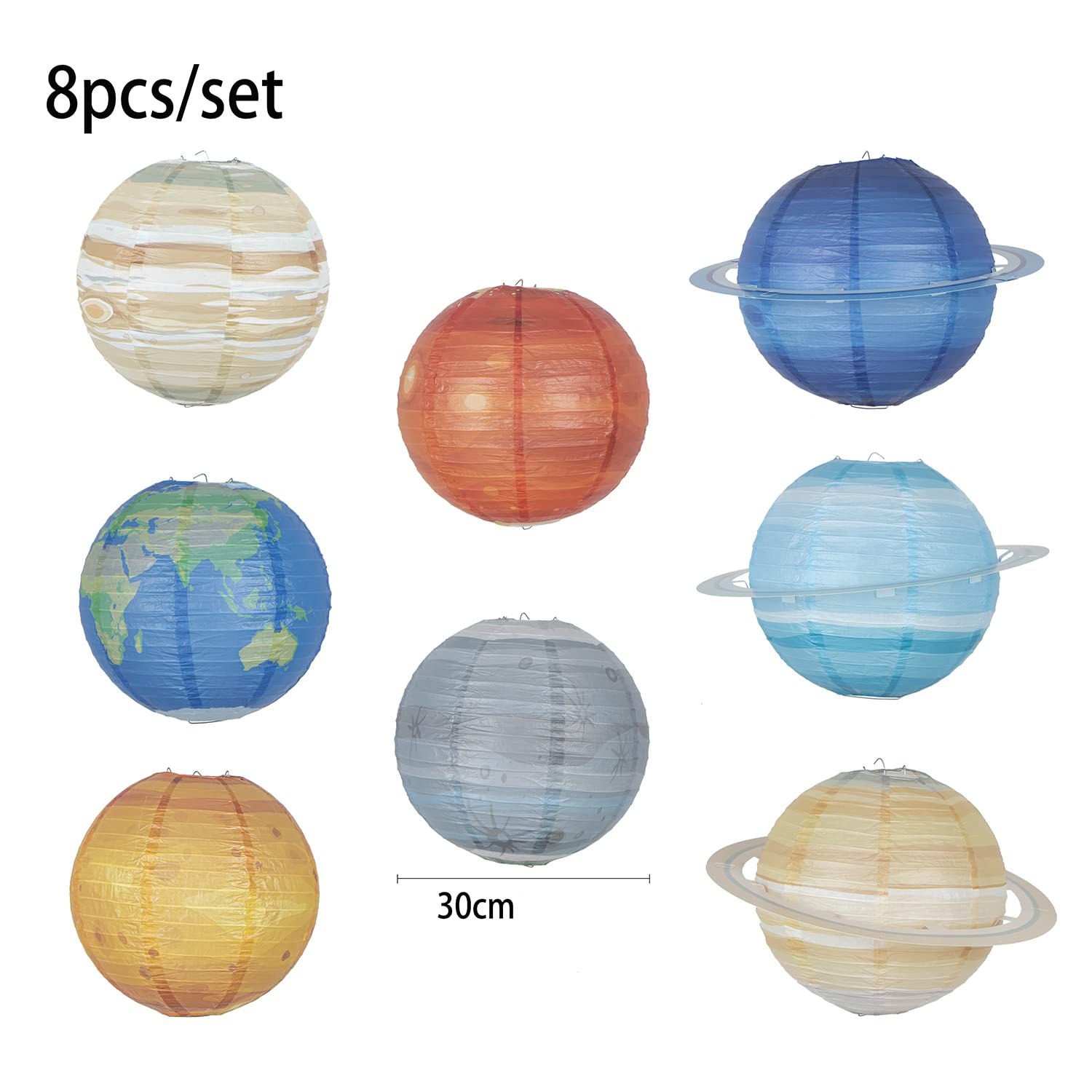 (8er Set) Ø30cm Papier Galaxy Lampion Party Deko Weltall Laterne für Geburtstag / Motto Party - Planeten
