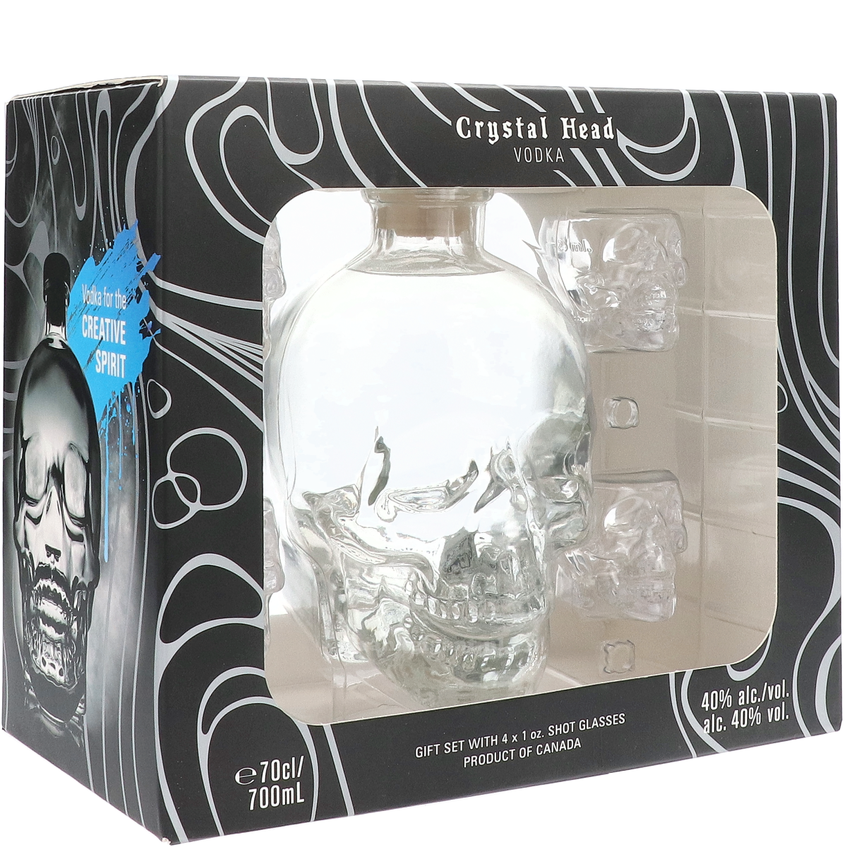Crystal Head Vodka Cadeauverpakking Met Vier Shotglazen 70 cl