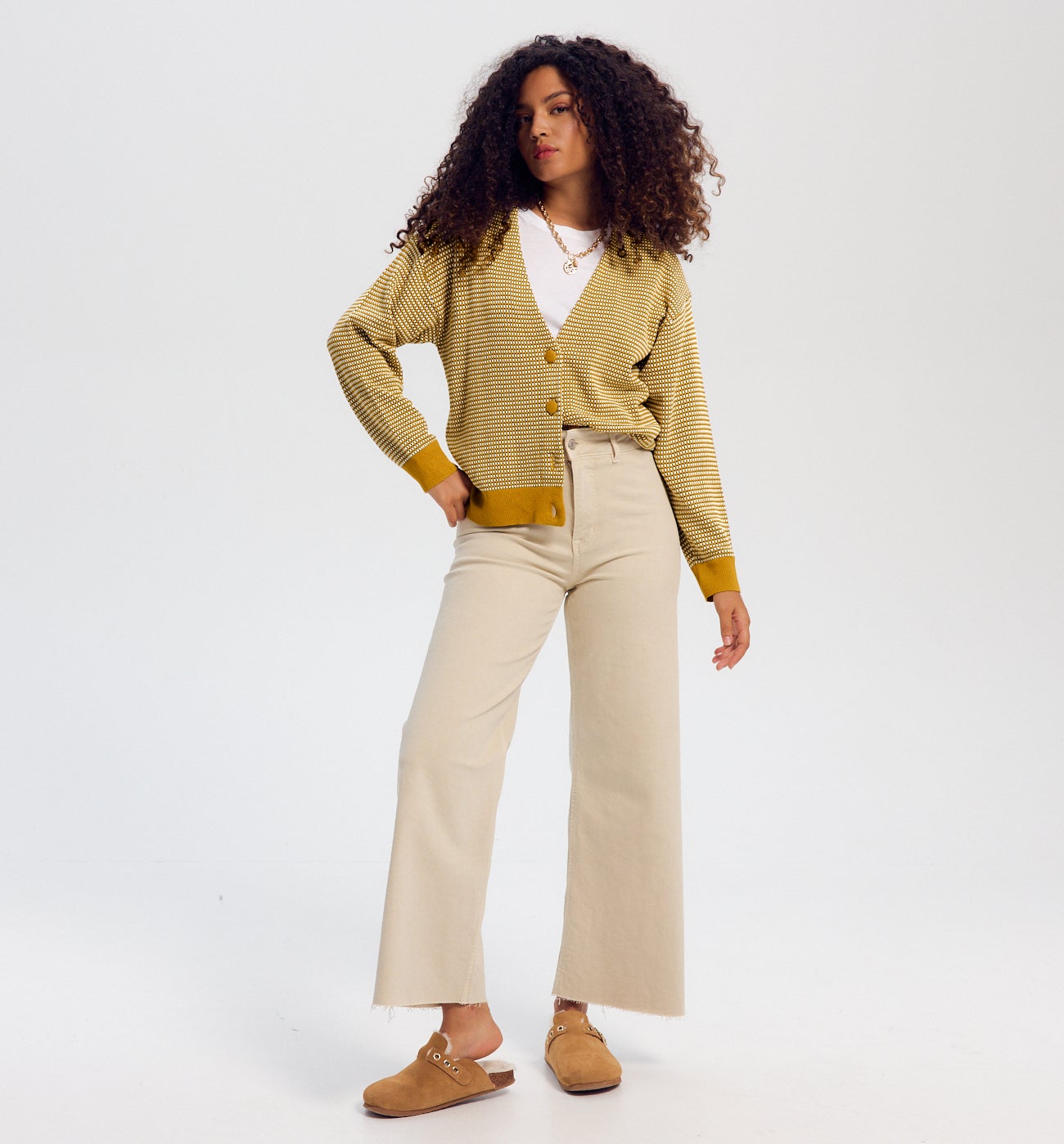 Gilet effet jacquard Femme - Imprimé ocre