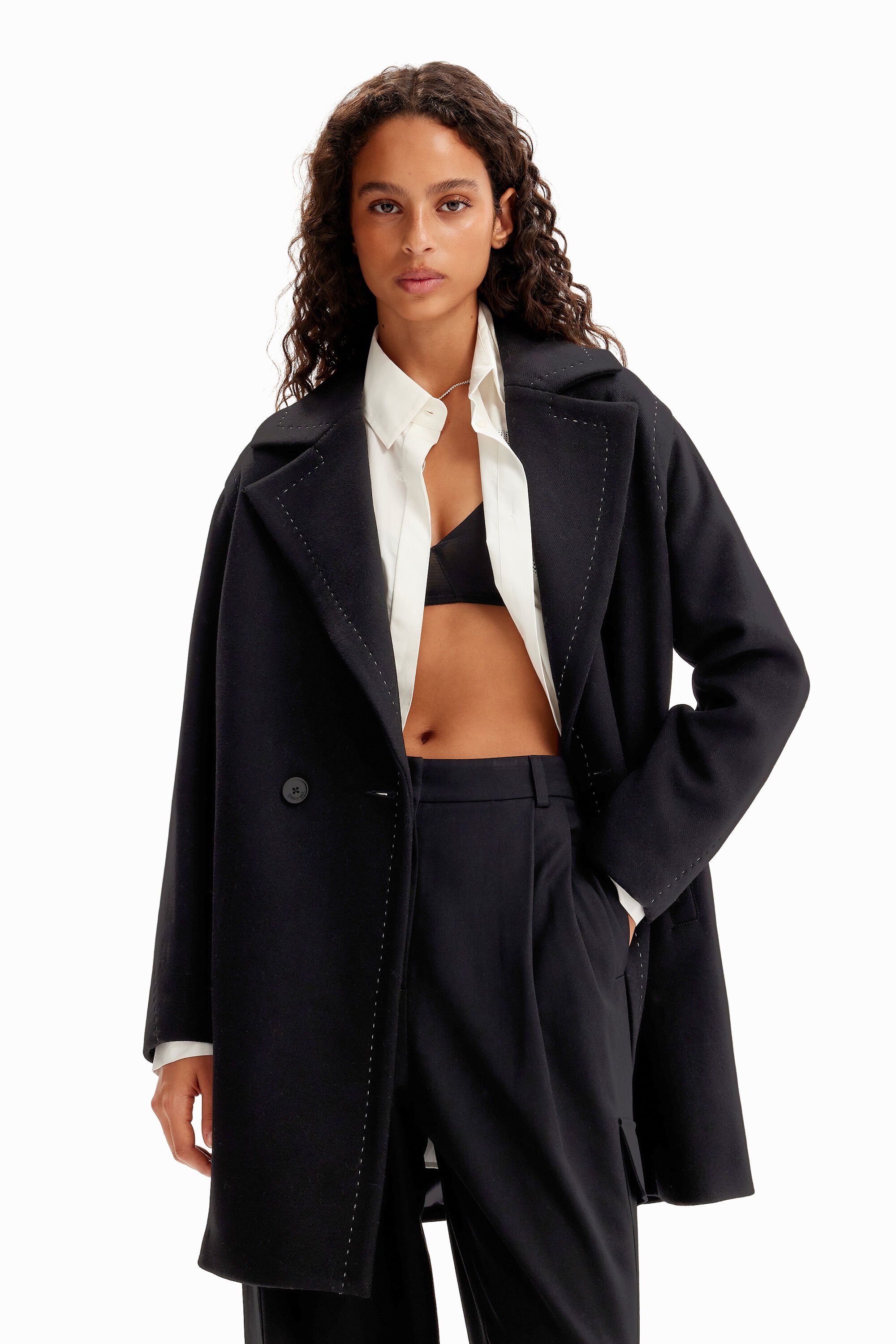 Manteau laine surpiqûres