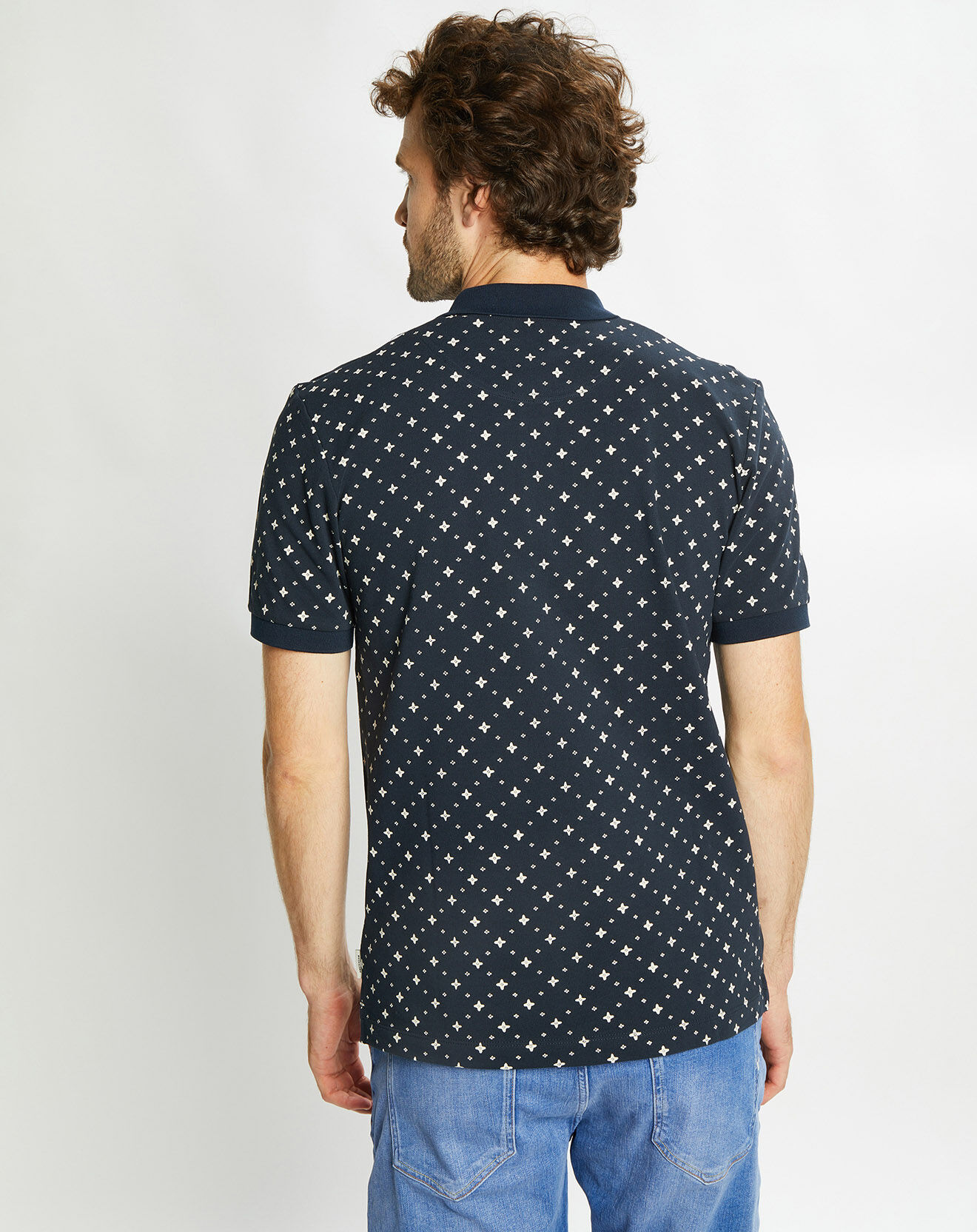 Scotch & Soda Polo Regular Fit 100% Coton Bio imprimé bleu marine