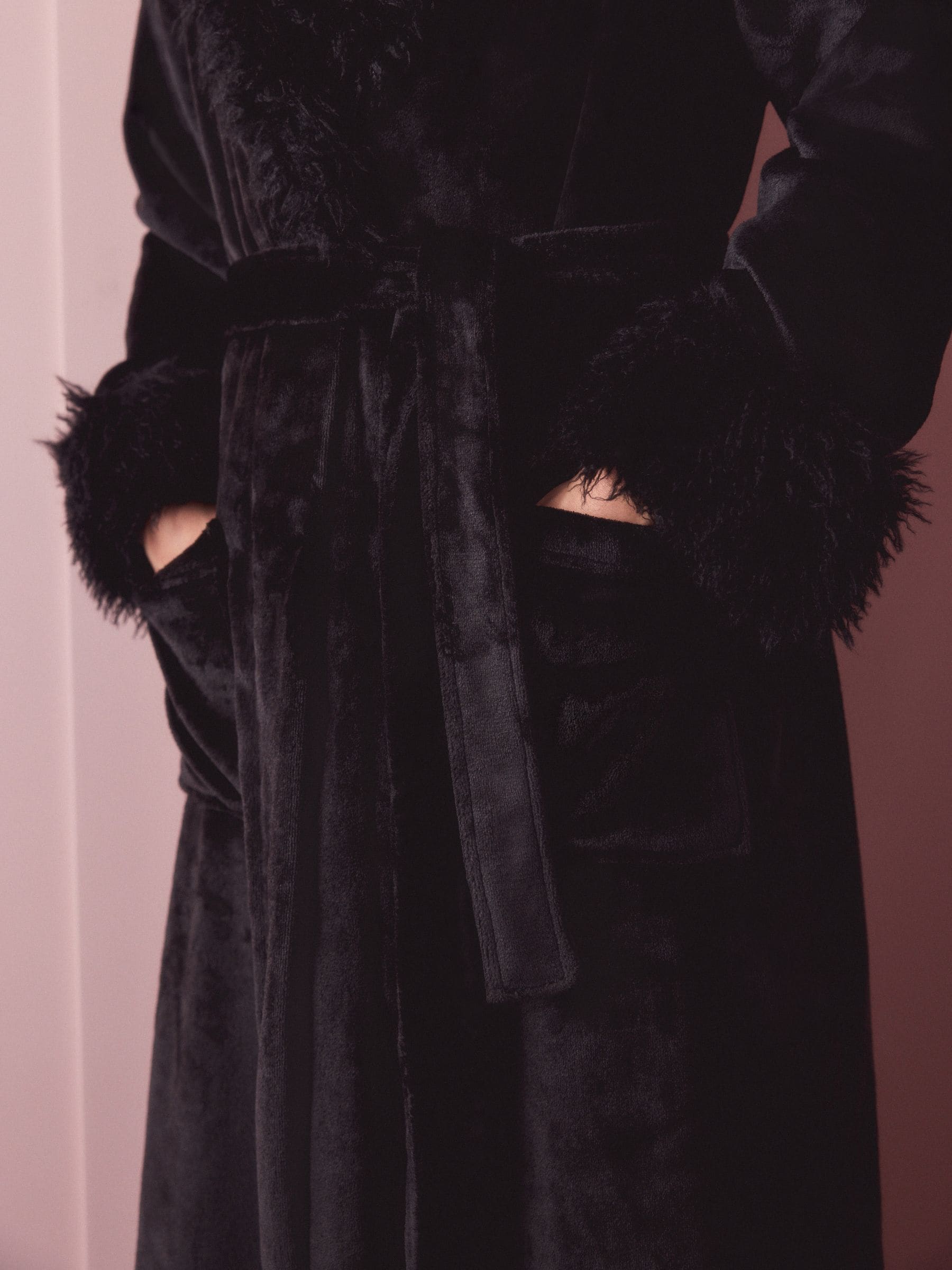 Zwart - Fur Trim Robe