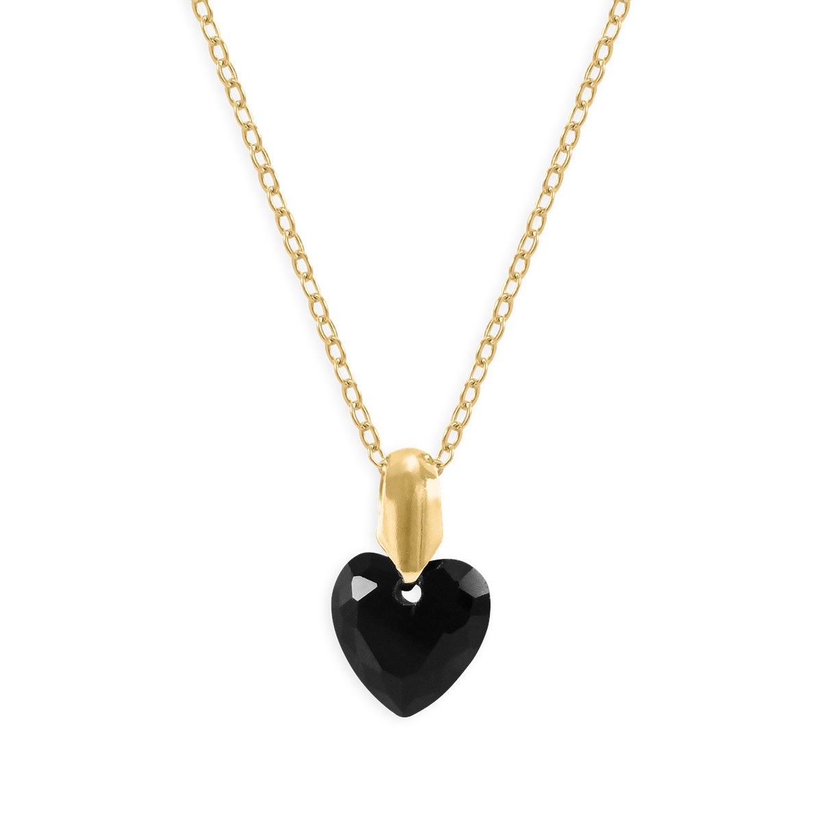 Collier coeur de cristal noir en acier doré
