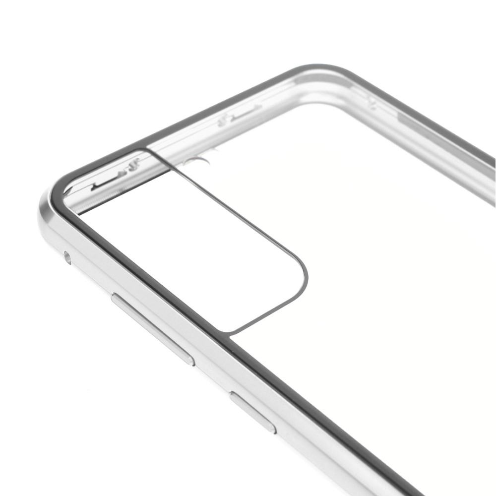 Samsung Galaxy S21 FE 5G Magnetische Alu Schutzhülle mit Panzer Glas Backcover   Displayschutz (Magnet-Technologie) - Silber
