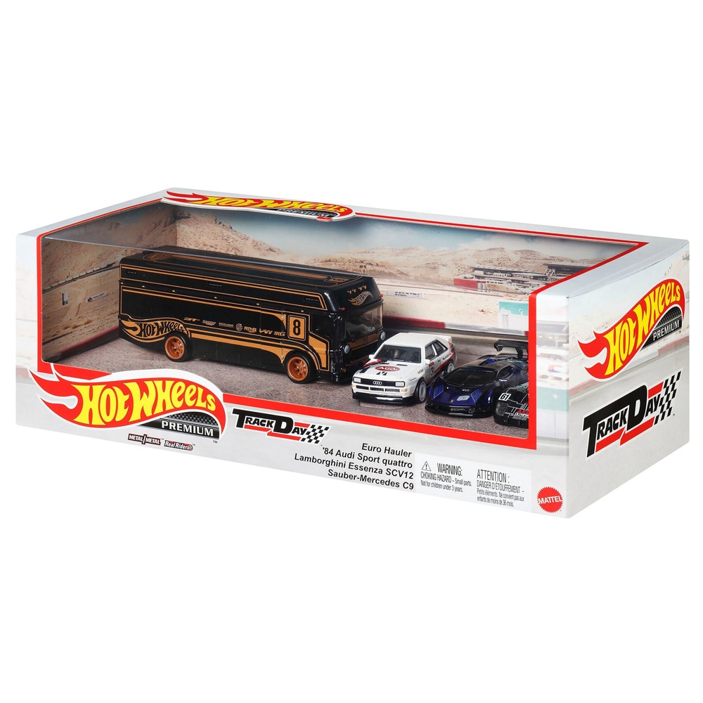Hot Wheels 1:64 Premium Sammler-Display-Sets, 3 Autos & 1 Transporter