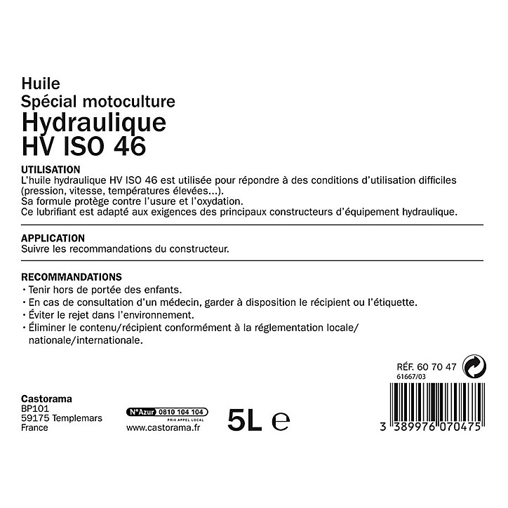 Bidon d'huile hydraulique HV ISO46 5L