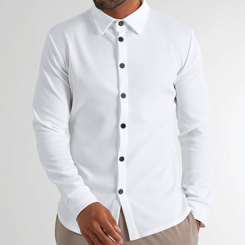 Chemise Manches Longues Texturé Waffle 0399 Blanc