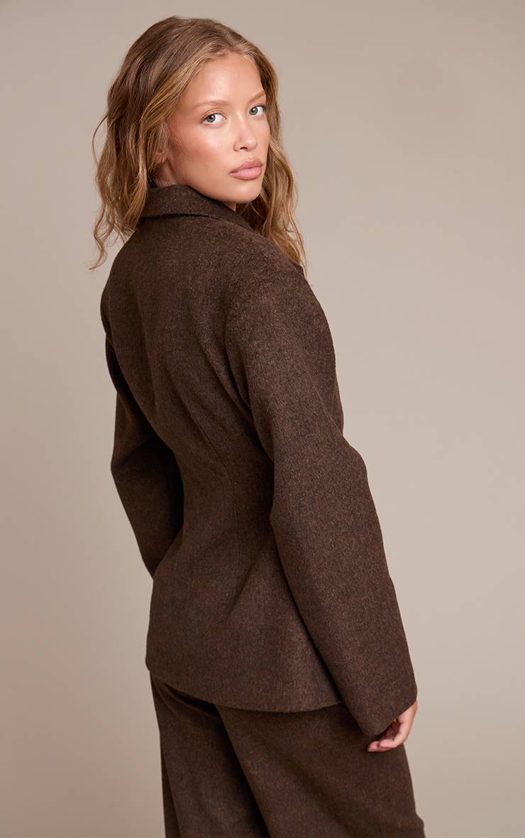 Marron Foncé Blazer Coordonné À Rayures Brossées Et Taille Cintrée