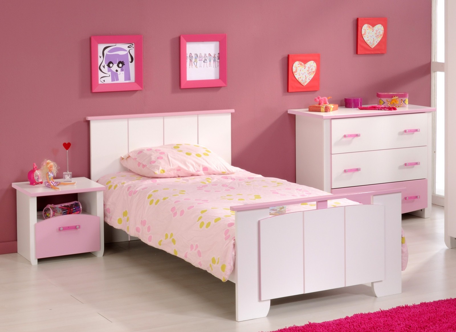 3-teiliges Jugendzimmer BIOTIFUL 3 - weiß-rosa - mit Schrank
