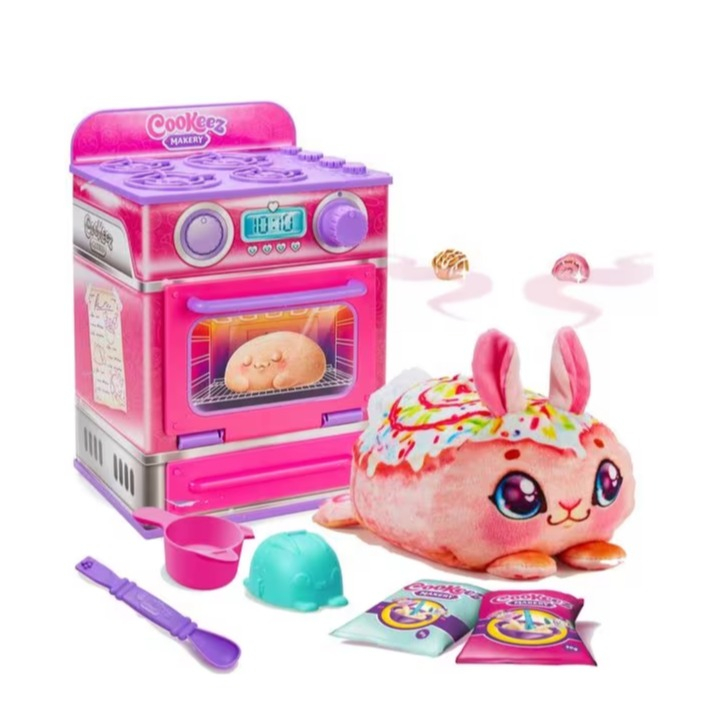 Cookeez Makery Kinder Spielset Treatz Ofen Teig Spielzeug Backset mit Interaktivem Plüschfreund inkl. AAA Batterien (23502) - Pink