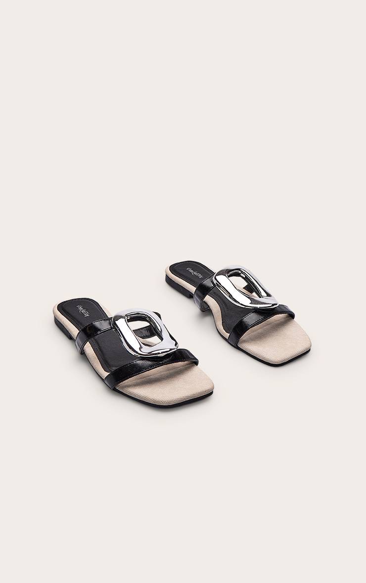 Noir Sandales Mules En Synthétiquecuir Avec Détails Argentés