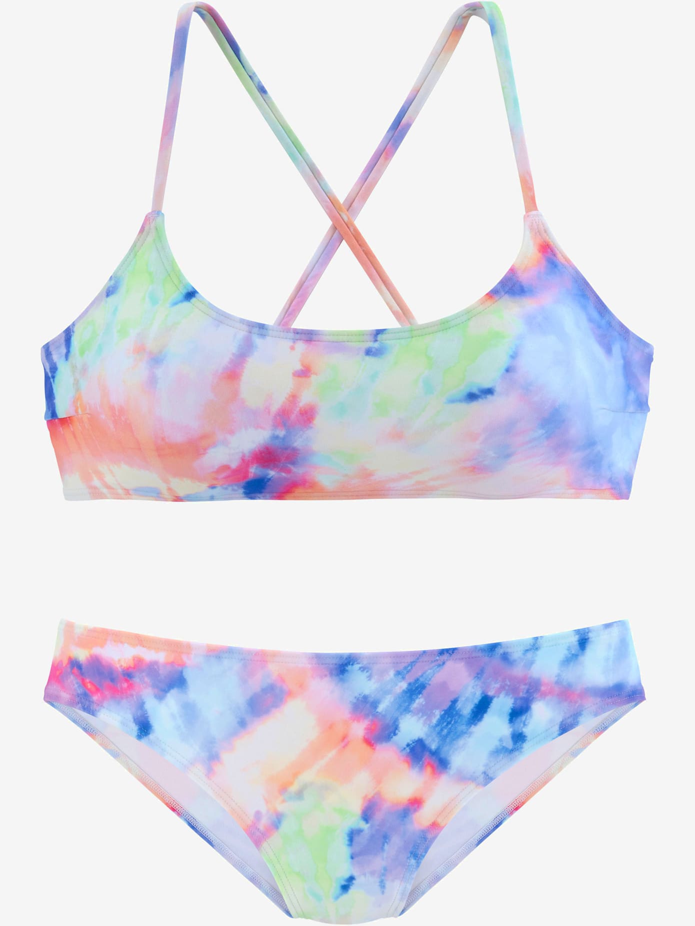 Bikini bustier imprimé – effet de couleur différent pour chaque pièce
