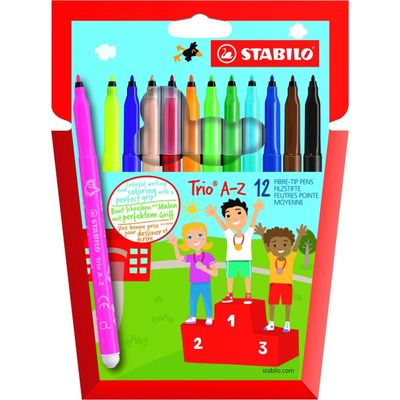 STABILO Trio A-Z - 12 Feutres dont 2 fluo - pointe moyenne