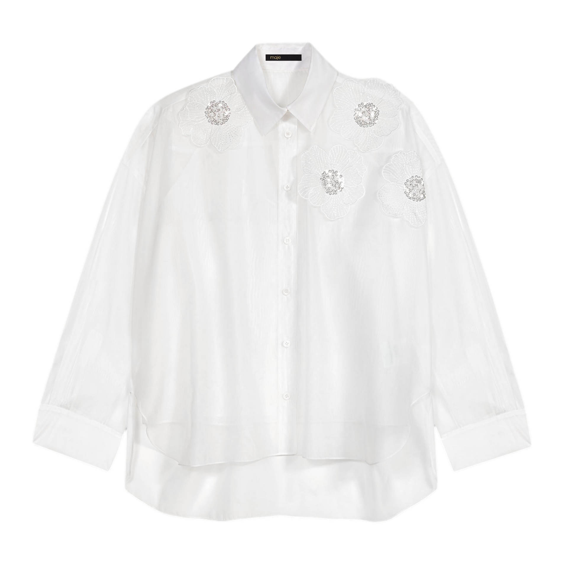 Chemise col classique droite en organza | Blanc