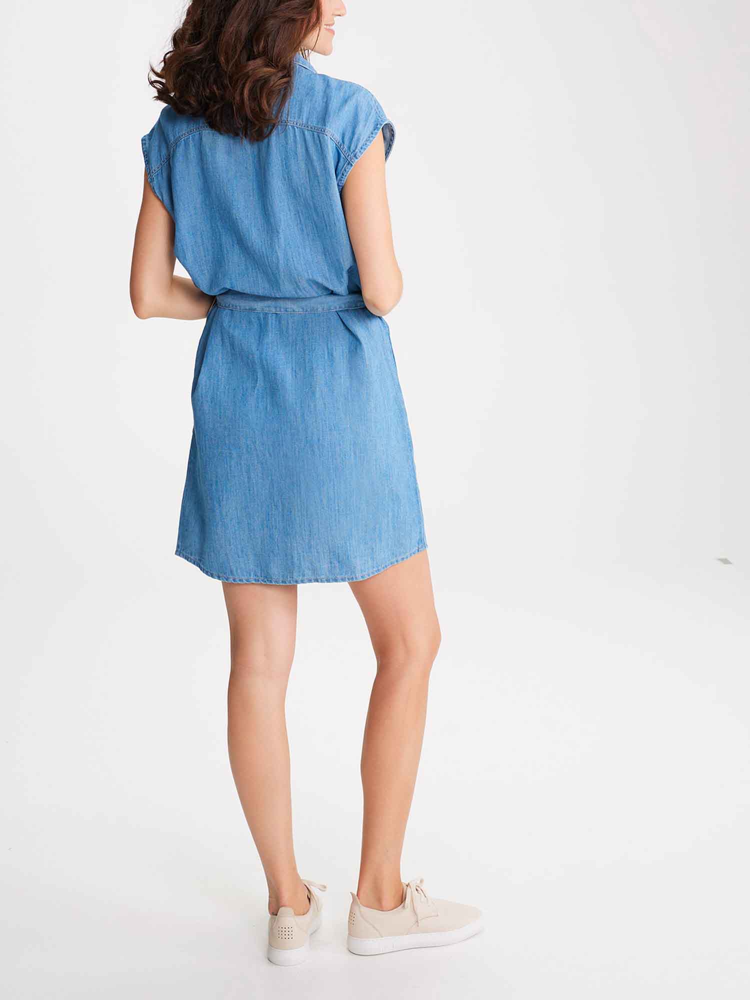Robe Femme En Lin Ceinturée Bleu
