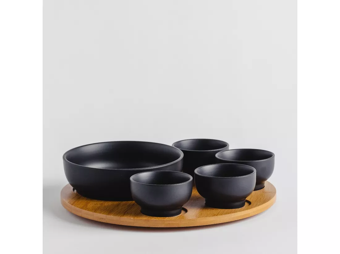 Plateau de Service Coletive Noir Moyen 9x33cm Porcelaine Bambou