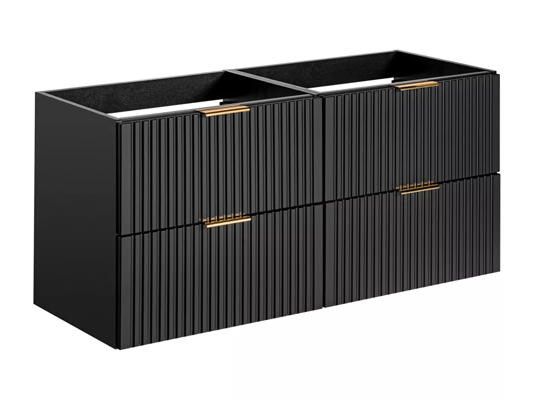 Meuble de salle de bain suspendu strié avec vasque à encastrer et colonne - Noir - 120 cm - ZEVARA
