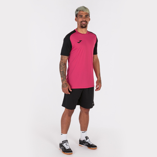 Camiseta de manga curta Joma Academy IV, fúcsia e preta.