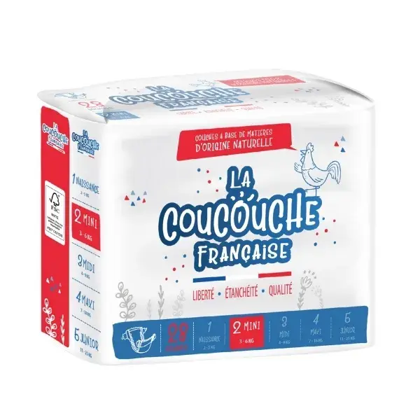 Fraldas La Coucouche Française Premium Tamanho 2 (3-6kg) - 28 unidades