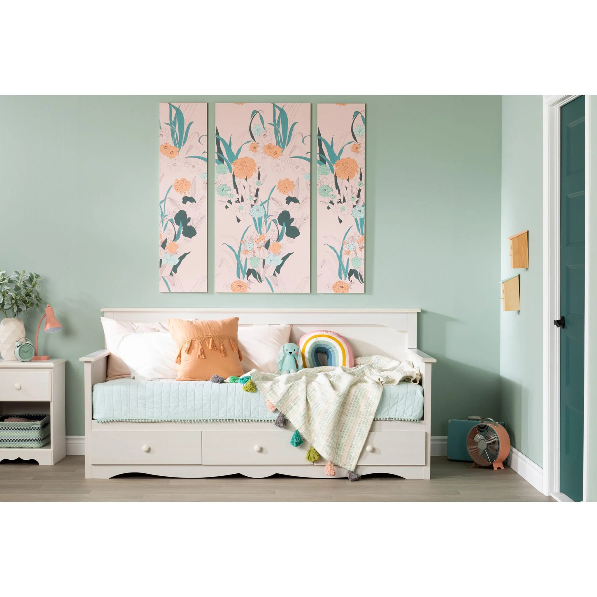 South Shore Lit Divan avec Rangement - Summer Breeze Blanc Antique
