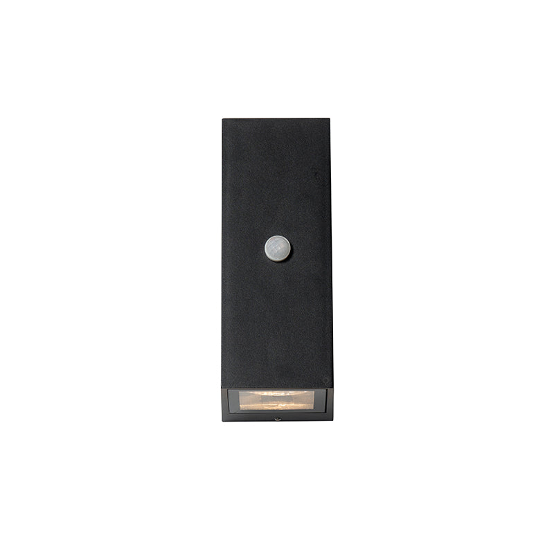 QAZQA Wandlamp zwart 2-lichts IP44 met bewegingssensor - Baleno