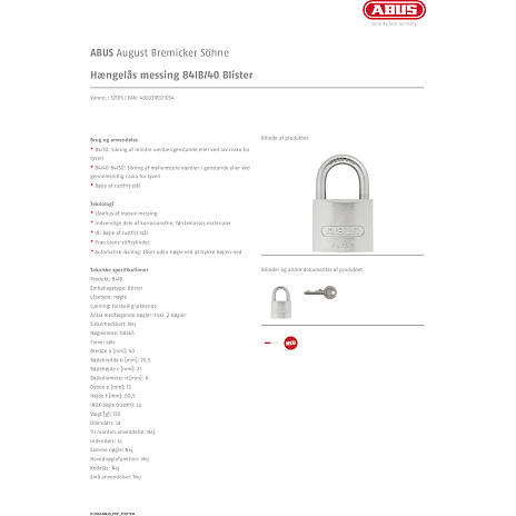 ABUS hængelås 84IB/40