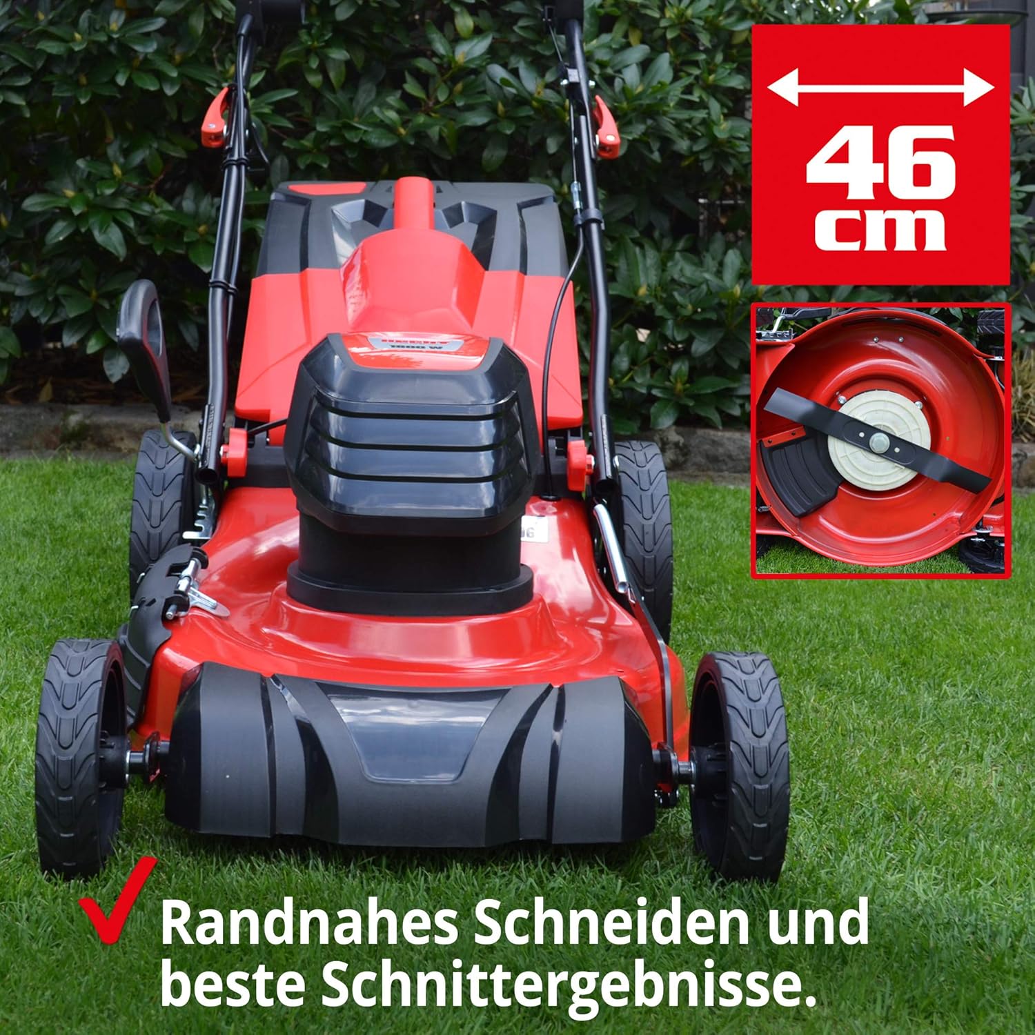 HECHT 5-IN-1 Elektro Rasenmäher mit 1.800 Watt Motor, 46 cm Schnittbreite, Radantrieb, Mulchfunktion, zentrale 7-Fach Schnitthöheneinstellung und 50 Liter Fangkorb für einen schön gepflegten Rasen