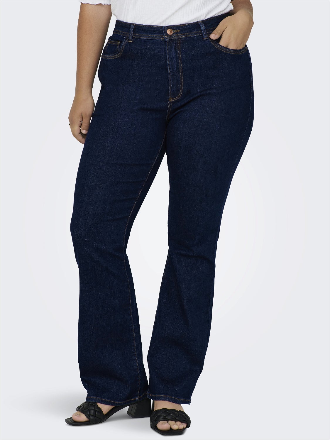 CARSALLY Hohe Taille Ausgestellt Jeans Dark Blue Denim