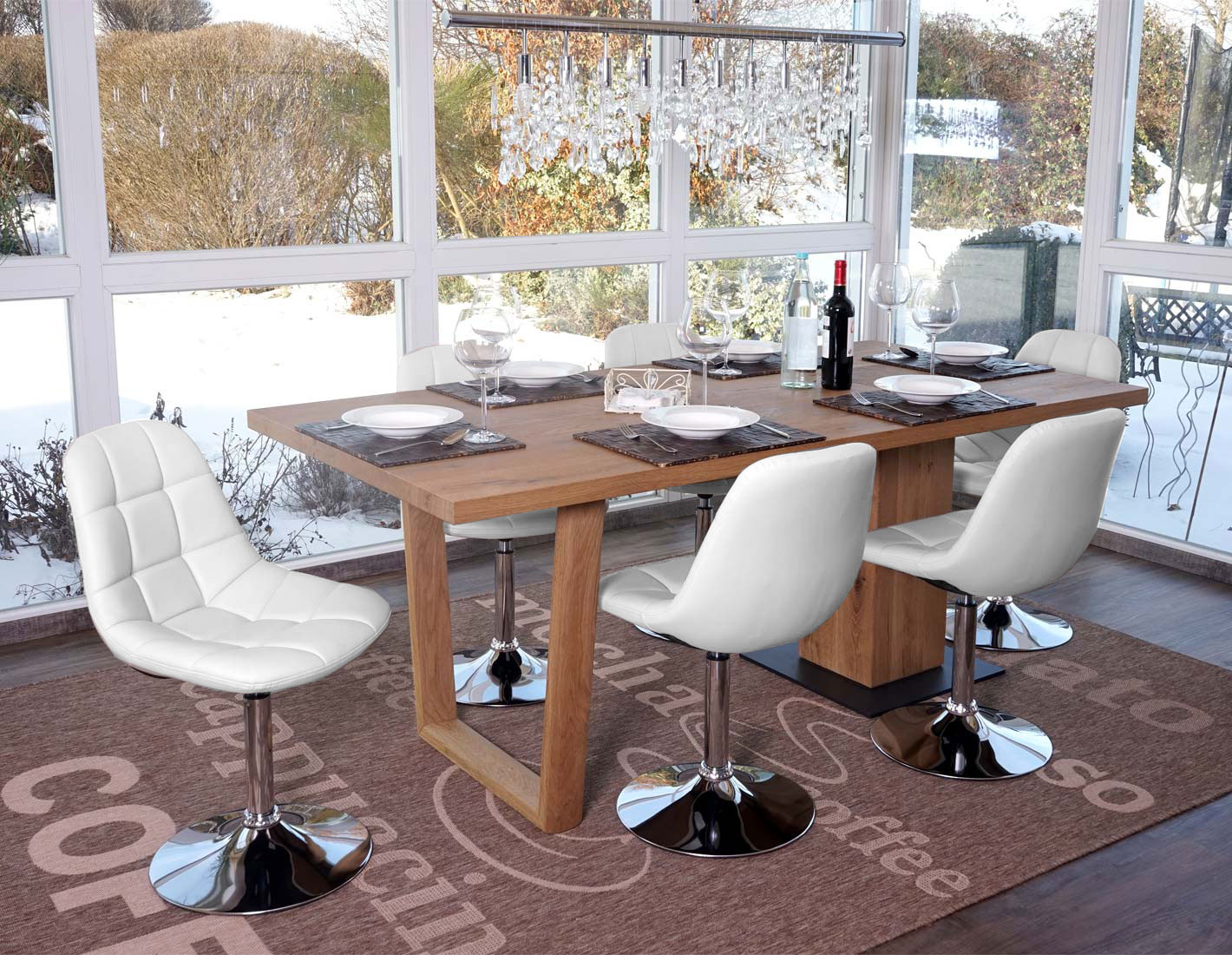 6er-Set Esszimmerstuhl MCW-A60, Stuhl Drehstuhl, Chrom ~ Kunstleder weiß
