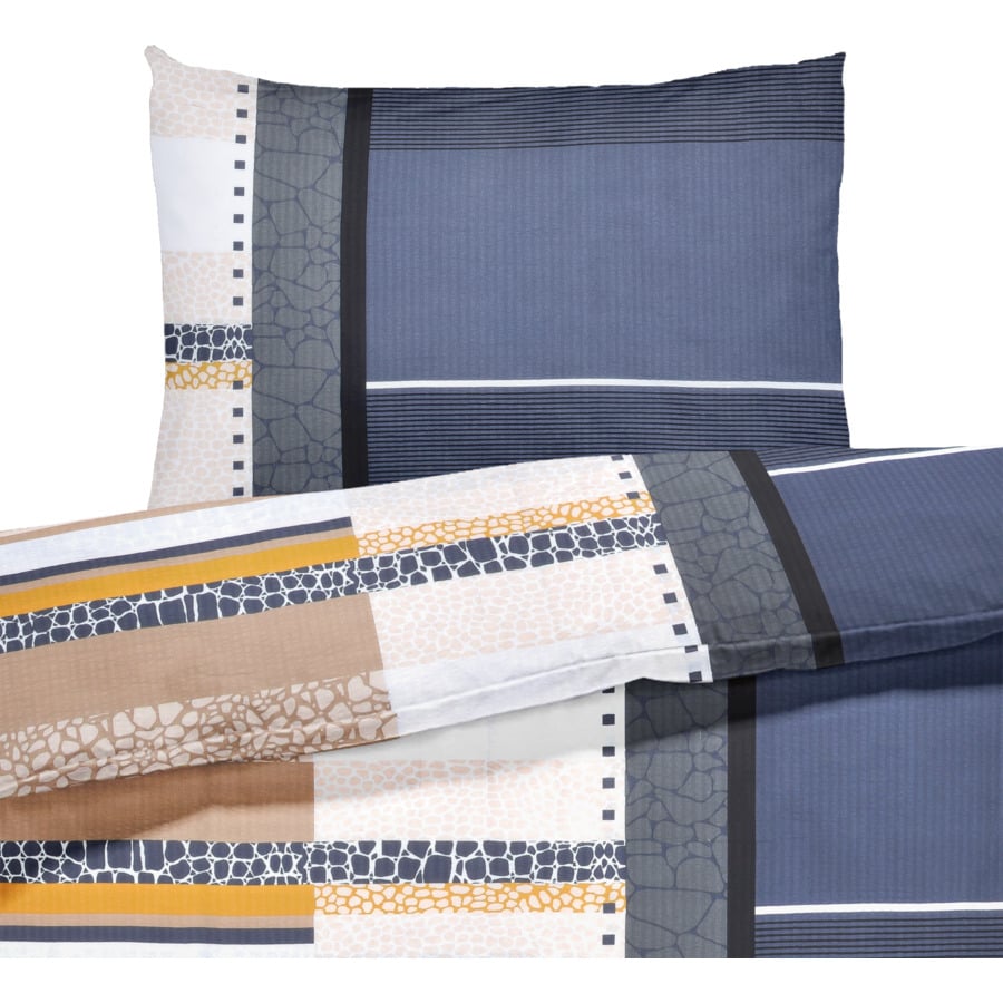 Bettwäsche Seersucker abstrakt-geometrisch blau-weiss 200x210 2x65x65 Bettanzug Fra