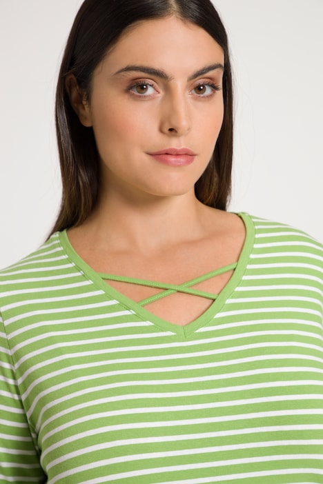 Ringelshirt, Zierbänder, Classic, V-Ausschnitt, 3/4-Arm