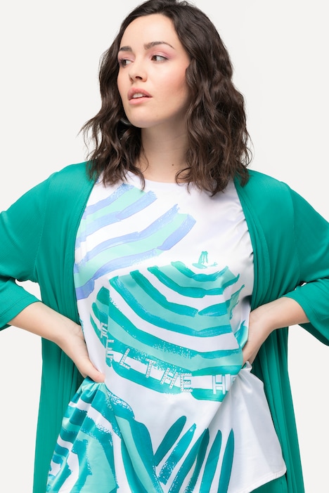 Longjacke, Rippjersey, offene Form, V-Ausschnitt