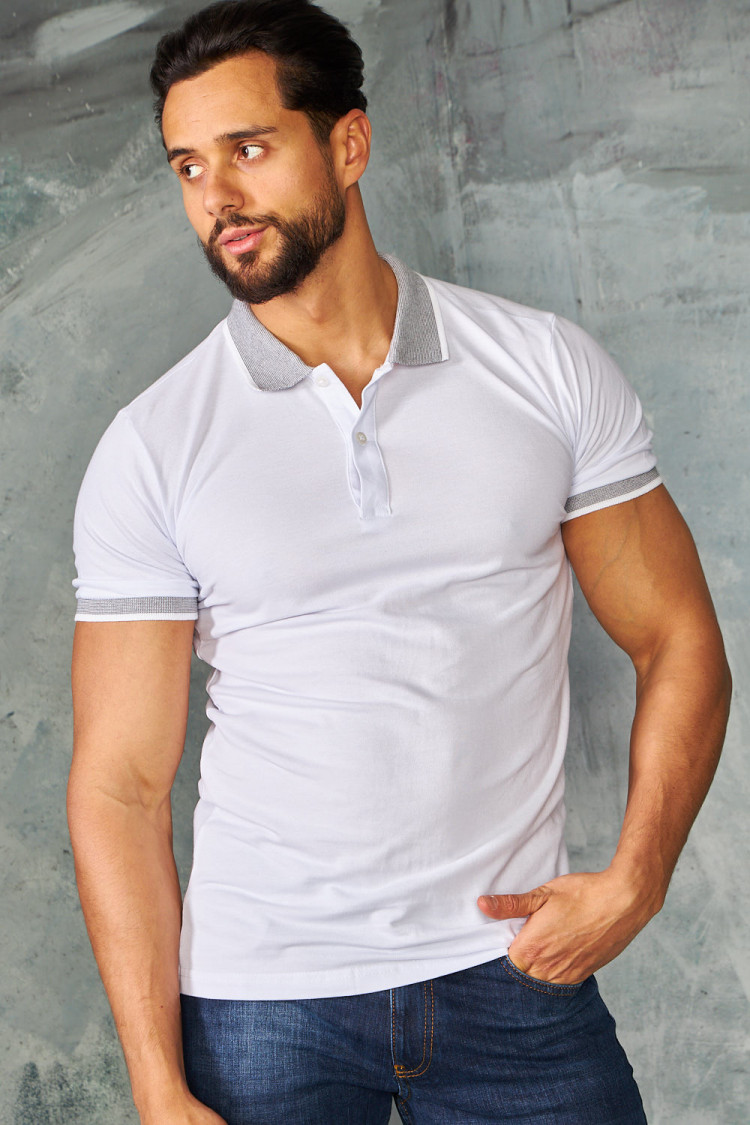 Polo blanc col mao à rayures