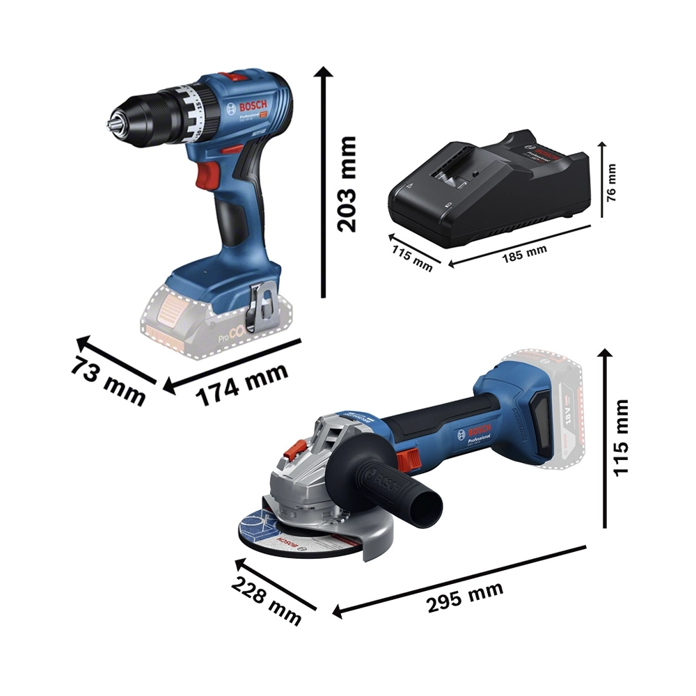 Bosch 2-Tool Set GSB 18V-45 / GWS 18V-8 / 2x Akku 18V 4.0Ah inkl. Tasche