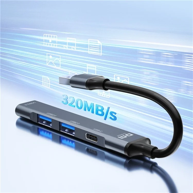 4in1 USB-C Multiport Adapter HUB Dockingstation mit 1x USB 3.0 / 2x USB 2.0 / 1x USB-C Ladeanschluss - Grau