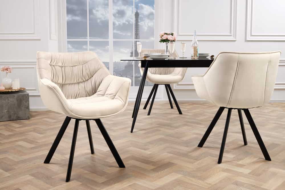 Drehbarer Stuhl THE DUTCH COMFORT champagner beige Samt schwarze Metallbeine