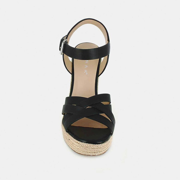 Espadrilles à talons compensés  en cuir noir