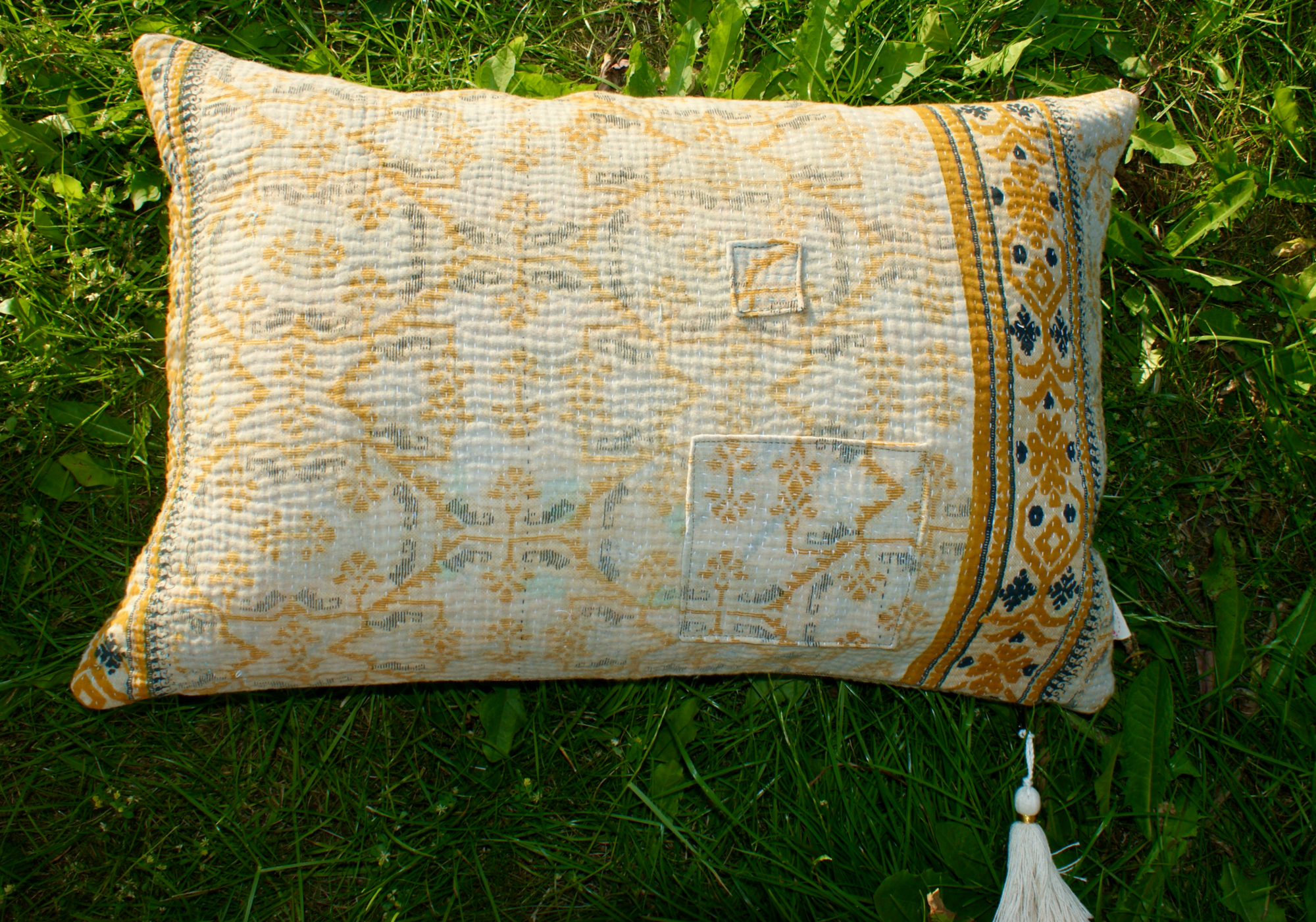 Kussen Kantha vintage 40x60 cm yellow blue