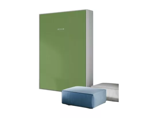 Lit escamotable vertical frêne blanc et porte verte kanto 140x190